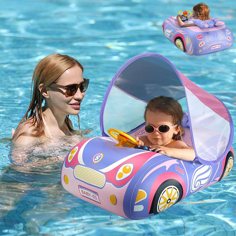 Baby Pool Float With Canopy 3D Car Thick Pvc Inflatable Baby Swim Pool Floa