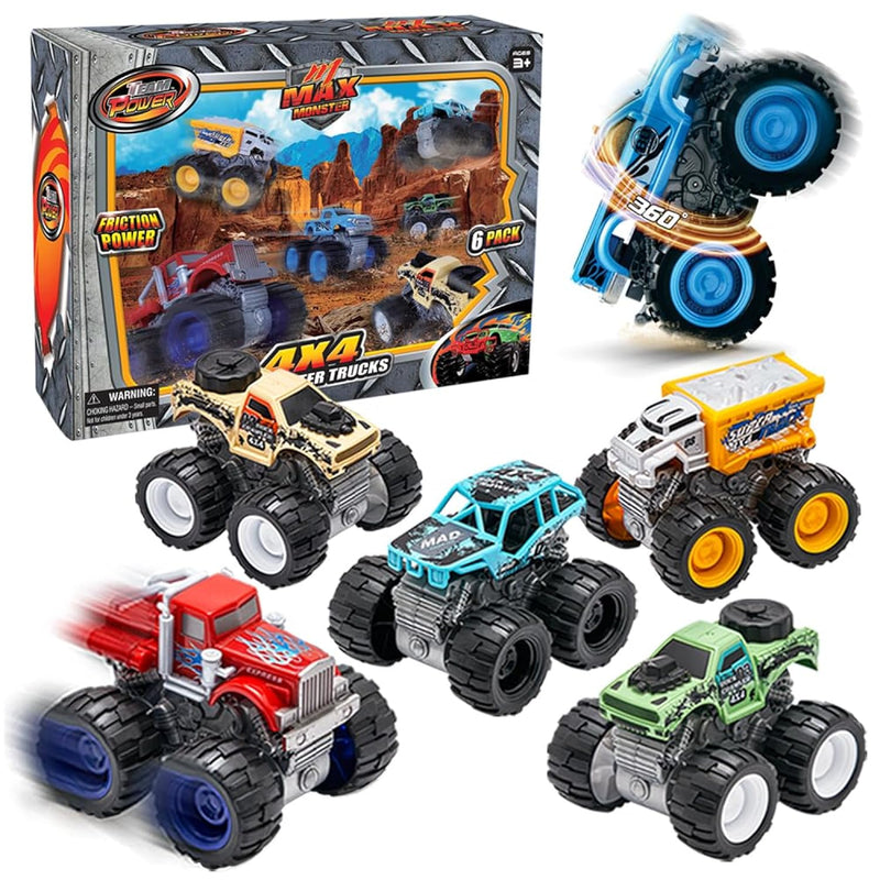 Monster Trucks Toys For Boys And Girls, 4 Wheel Drive Friction Powered 6 Pa
