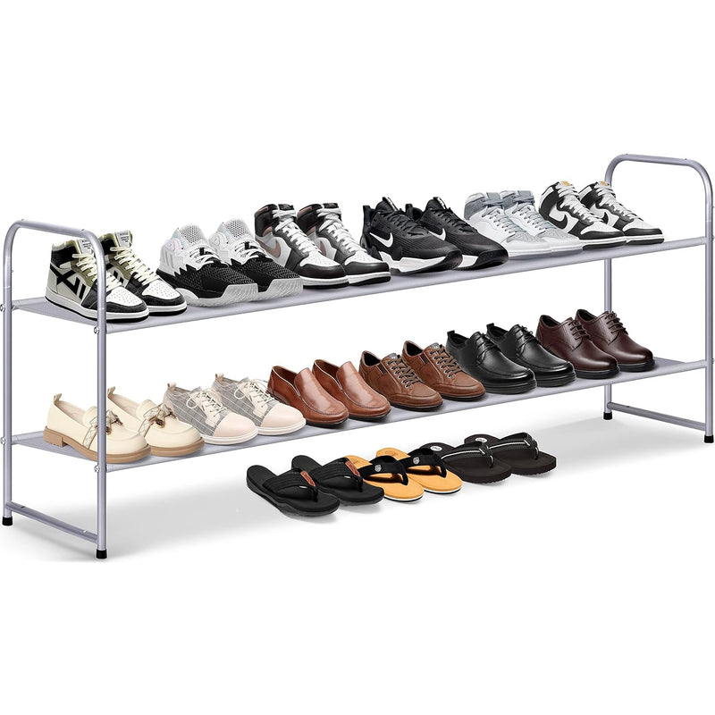 2 Tier Long Shoe Rack For Closet Shoe Organizer Holds 18-Pairs, Wide Low Stackab