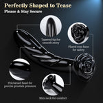 Glass Dildo Glass Butt Plug - Anal Plug Adult Toys For Men Women With Rose Base, Black Glass Anal Dildo For Temperature Play, Prostate & Anal Training, Anal Sex Toys For Couples, Gay & Bdsm Lovers