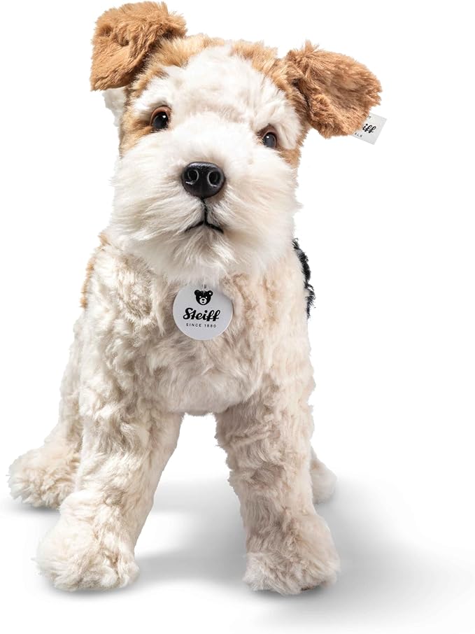 Steiff Foxy Fox Terrier Dog – 13” Plush Stuffed Puppy with Soft Cream, Tan & Black Fur – Lifelike Collectible Terrier for Kids & Dog Lovers