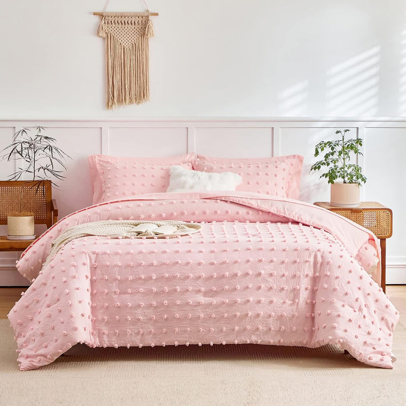 7 Pieces Tufted Dots Bed In A Bag King Comforter Set With Sheets Pink , Soft A