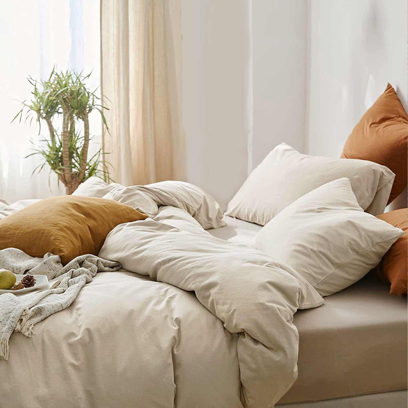 Beige Comforter Set Full Size, 3 Piece Aesthetic Modern Bedding Set - Soft & L