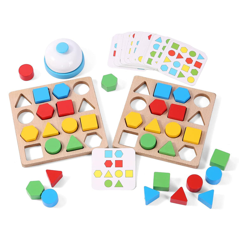 Wooden Puzzles Shape Color Matching Board Games Preschool Educational Montesso