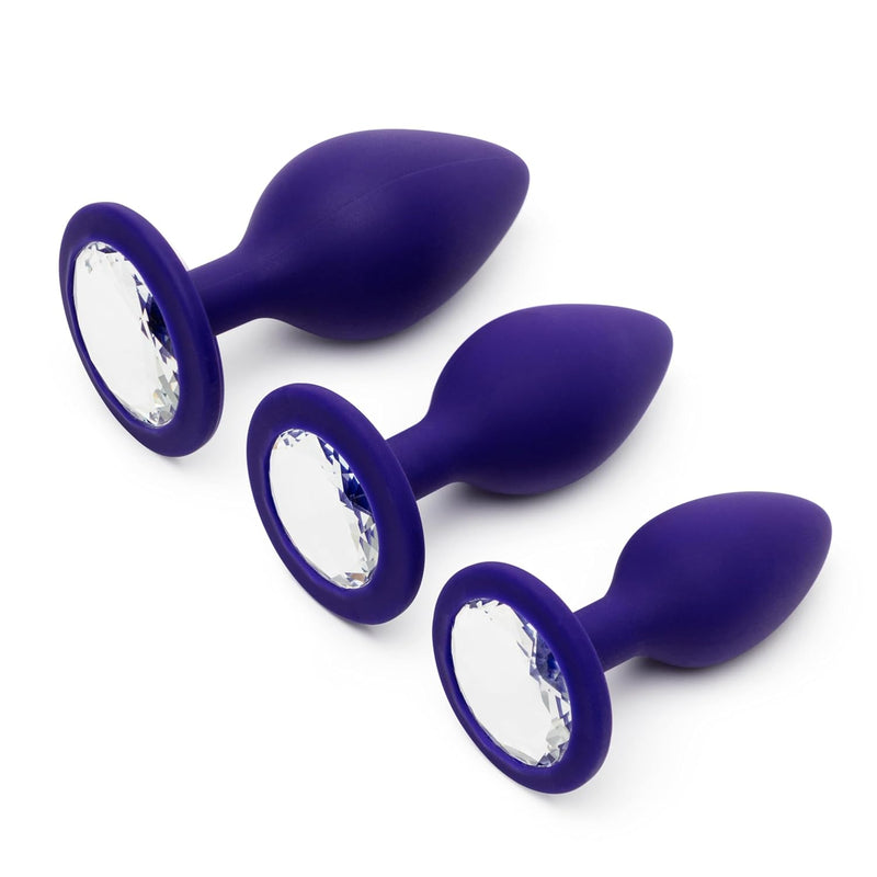 Silicone Butt Plug Kit | Jewelled 3 Pcs Anal Training Set For Beginners | Flared Anal Plugs For Men, Women & Couples | Adult Sex Toys Small, Medium & Large | Prostate Massager Adult Toy