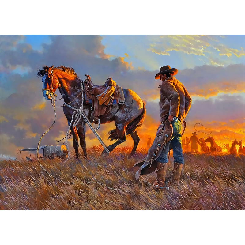 Wooden 1000 Pieces Jigsaw Puzzles For Adults, Elderly Or Kids, Western Cowb