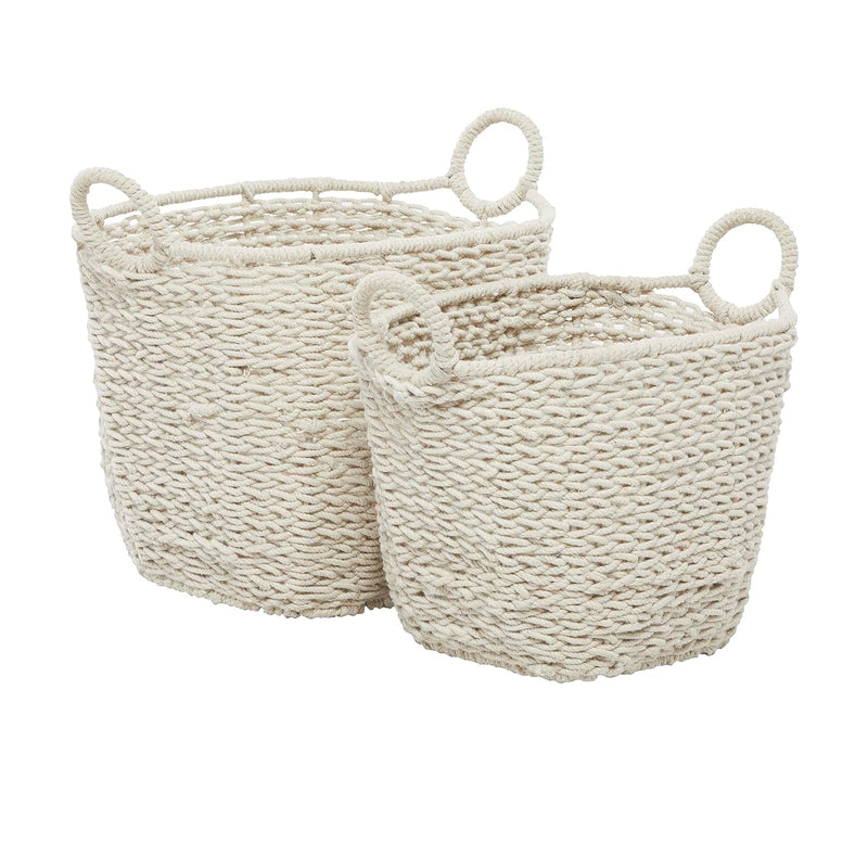 Cosmoliving By Cosmopolitan Cotton Round Storage Basket With Handles, Set Of 2 1