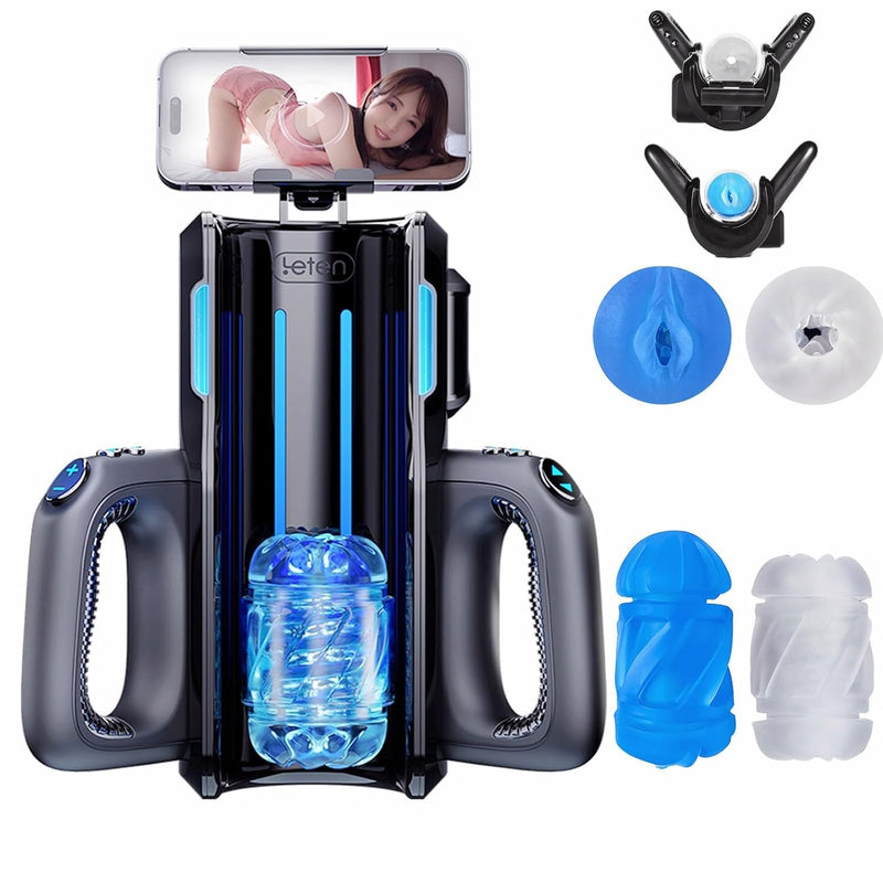 Leten King Pro Male Masturbator Adult Sex Toy - 10 Mode Thrusting Hands Free Masturbators, Automatic Penis Stroker With 2 Clear Sleeve & Dual Handle & Phone Holder & Voice, Electric Blowjobsex Machine