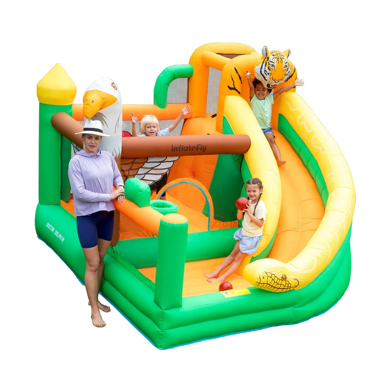 Bounce House With Slide For Kids, Inflatable Bouncy Castle With Blower, Basket