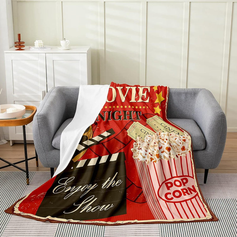 Movie Theme Blanket Gifts,Christmas Red Cinema Popcorn Fleece Blanket,Movie Ni