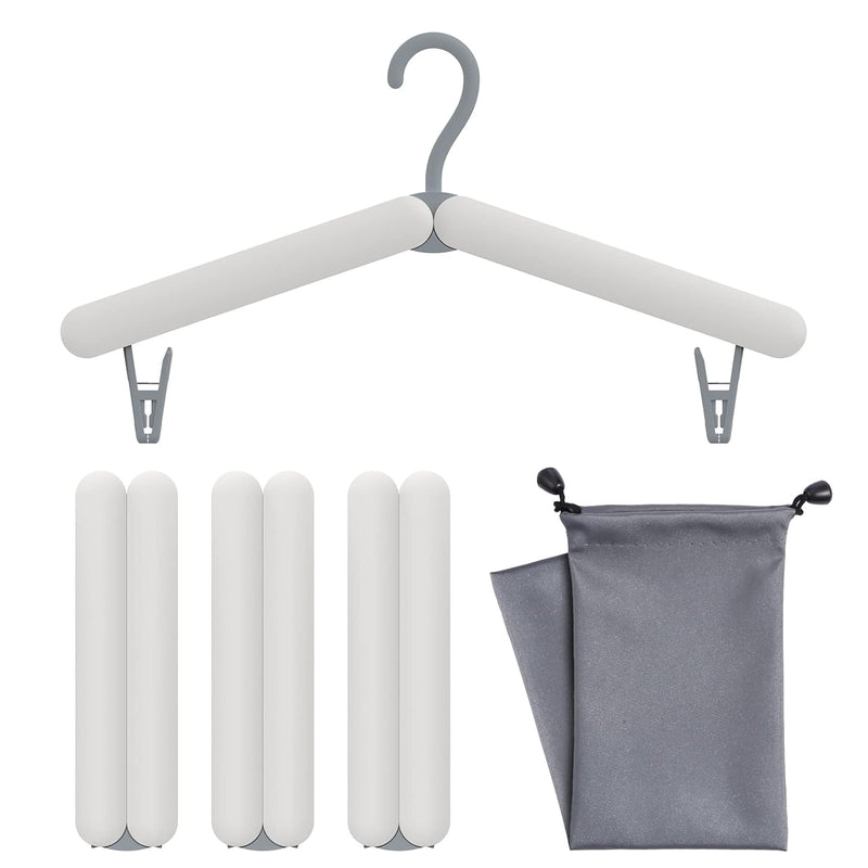 4-Pack Gray Foldable Travel Hangers With Elegant Drawstring Storage Bag - Compac