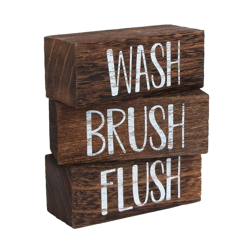 Wash Brush Flush Bathroom Signs, Funny Farmhouse Classic Rustic Wooden Sign Bo