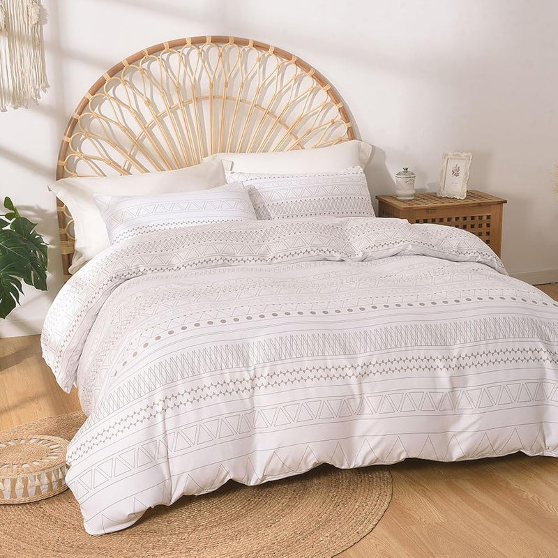 White Duvet Cover Queen, Breathable Boho Aztec Bohemian Bedding Duvet Cover Se