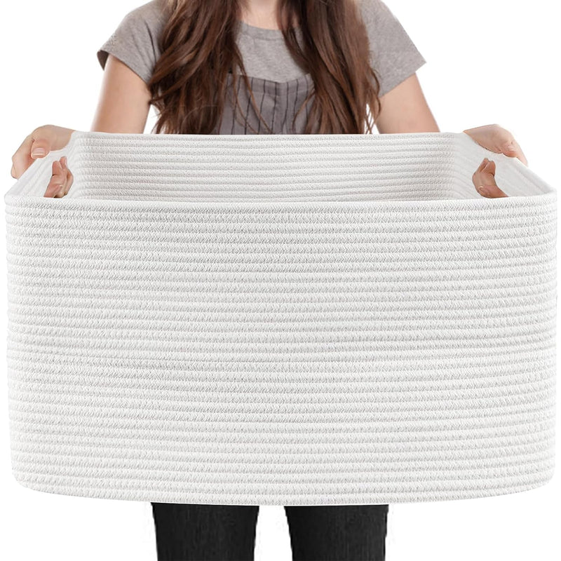 Extra Large White Storage Basket, 23.6" X 15.7" X 14.1" Rectangle Blanket Basket