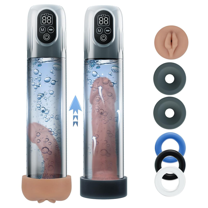 Electric Penis Pump, Automatic Male Masturbator With Mini Pocket Pussy And 3 Penis Ring, Adult Sex Toys For Men Dick Enlarger Erection, Air Water Extender With 4 Training Pressure And 5 Suction Modes
