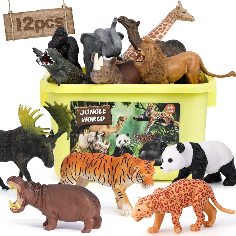 Safari Animals Figures Toys,12Pcs Wild Zoo Animals Figurines,Realistic Afri