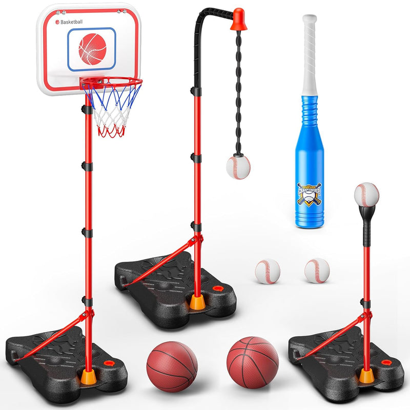 2 In 1 Kids Basketball Hoop And T Ball Set, Adjustable Basket Ball Stand,Ha
