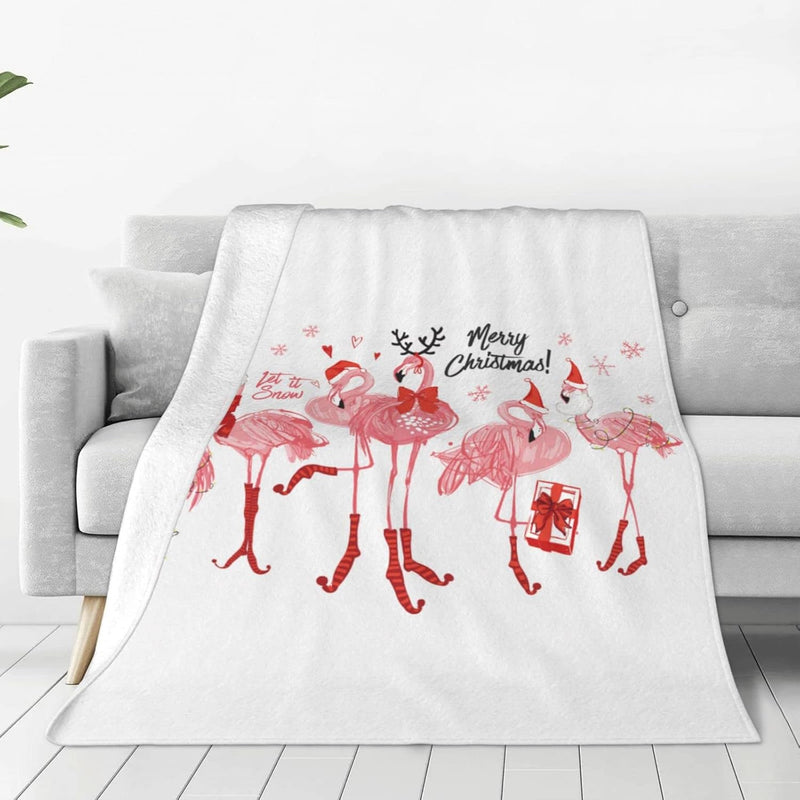 Merry Christmas Pink Flamingo Throw Blanket For Bed Sofa Couch Fleece Blankets