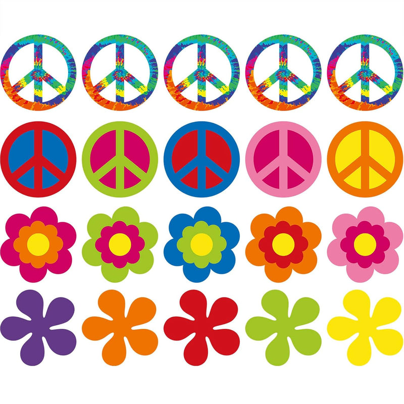 40 Pieces 60'S Party Cutout 60'S Groovy Party Cutouts Decoration Retro Flower