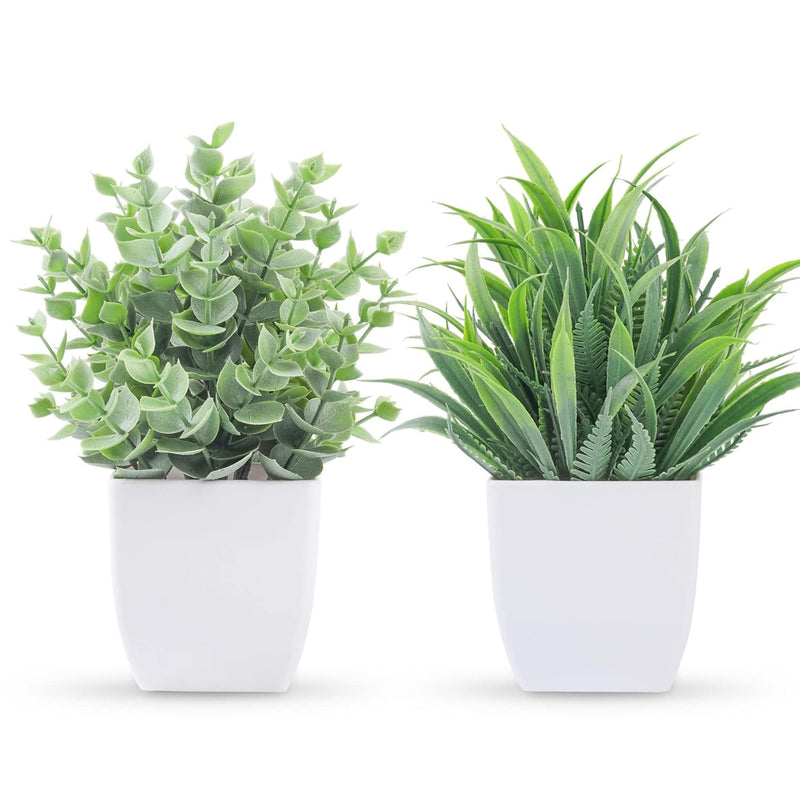 2 Packs Small Fake Plants Mini Artificial Potted Plants For Table Desk Home Ba