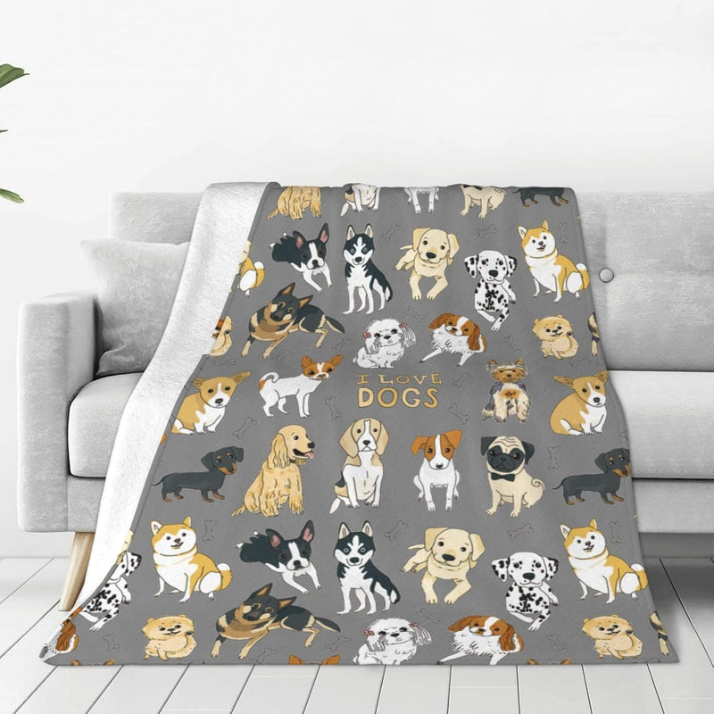 Cute Kids Dogs Puppies Blanket 60"X50", Plush Flannel Throw Blankets With Dogs