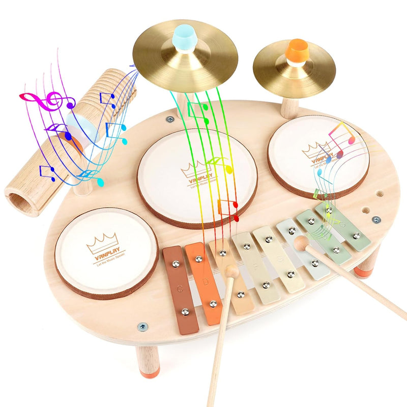 Kids Drum Set For Toddlers Baby Music Instruments, Natural Wooden Music Toy