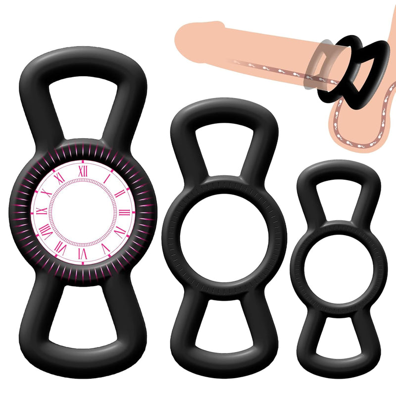 Silicone Cock/Penis Rings Set With 3 C-Ring Set - Create Firmer And Thicker Erections - Side Tabs For Easy Removal And Adjustment Adult Sex Toys For Men Or Couple Black