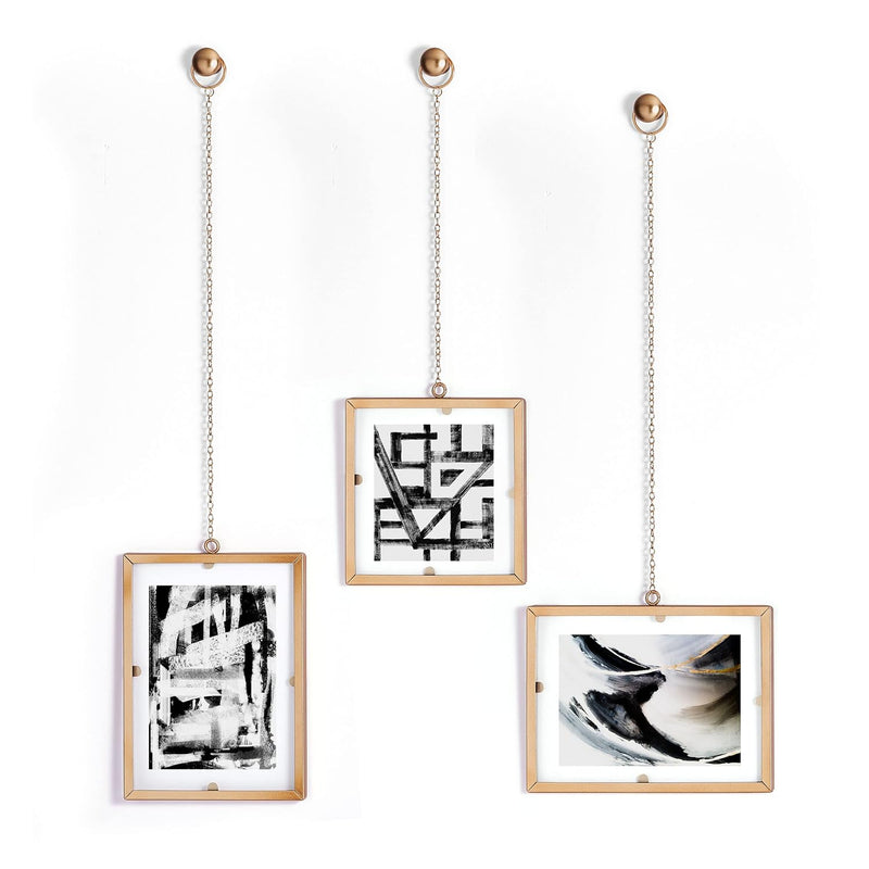 Hanging Metal Chain Retangular Floating Frames, Gold Finish, Includes Hanging