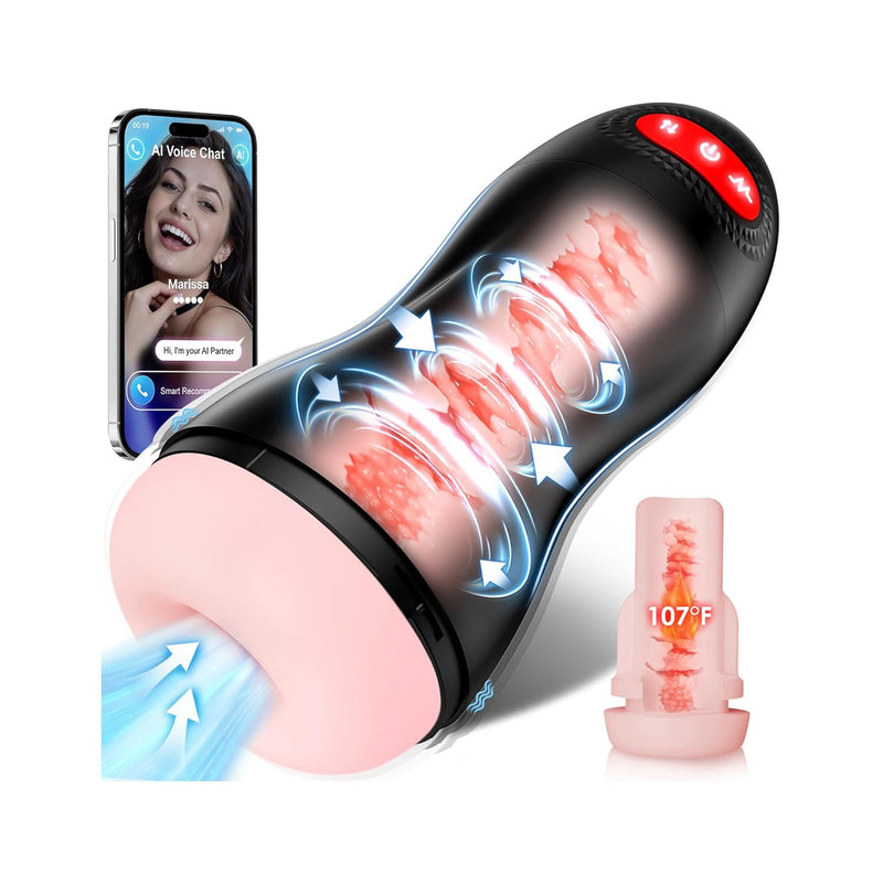 Male Masturbator Sex Toys For Men - Sucking Pocket Pussy Adult Toys With 10 Silent Vibrations & Heating & One-Click Burst Penis Pump, Smart Ai App Control Hands-Free Stroker Male Sex Toy