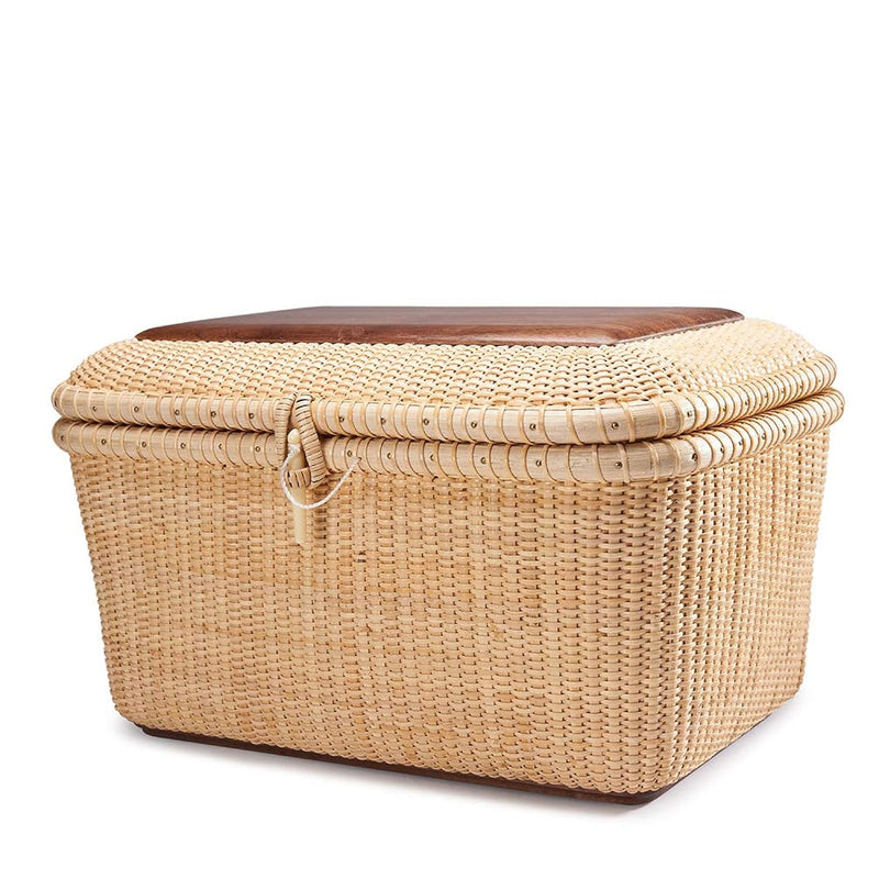 Nantucket Baskets Rectangular Handwoven Rattan Storage Basket Set With Lid For S