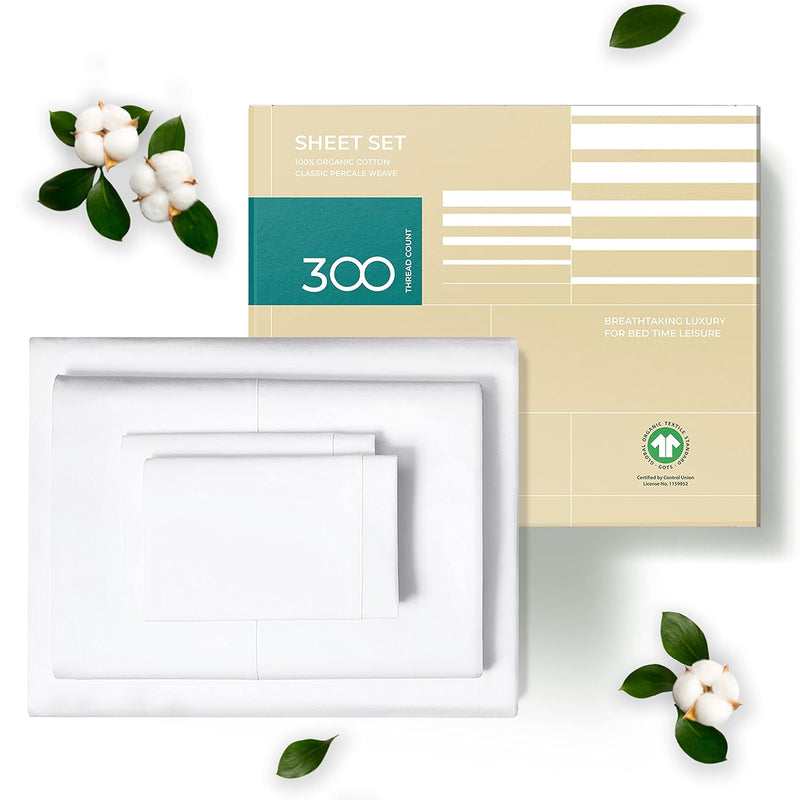 100% Organic Cotton Bed Sheet Set - Crisp And Cooling Percale Weave, Soft Brea