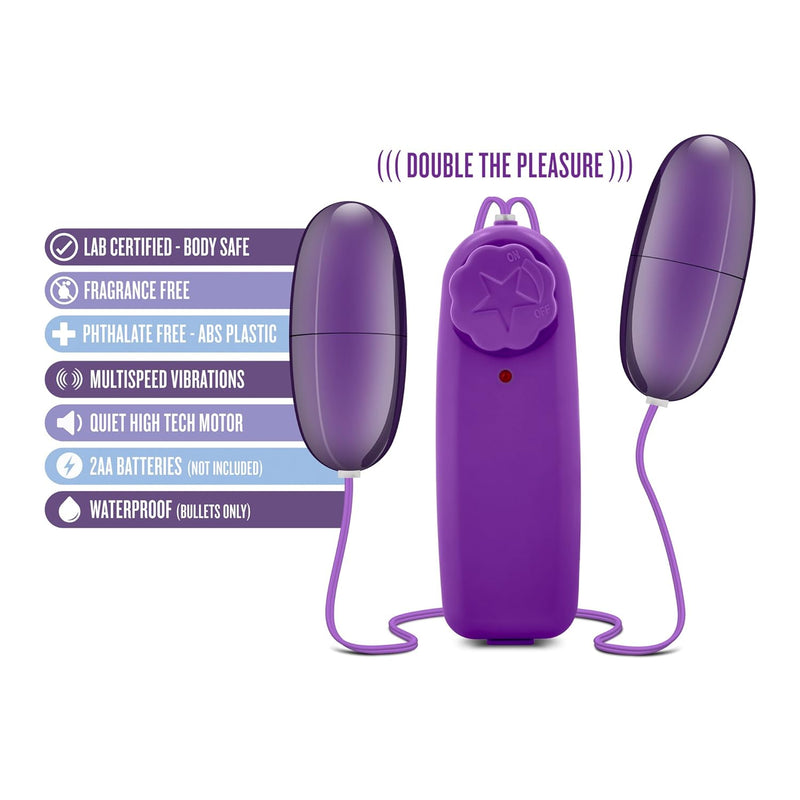 Blush Adult Sex Toys - B Yours Double Pop Egg Massager - Bullet Vibrator Remote Control With Tunable Vibrations - Pleasure 2 Erogenous Zones - G Spot Clit Stimulation Vibe For Women & Couples - Plum