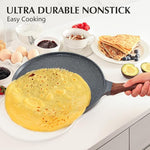 Nonstick Crepe Pan, Swiss Granite Coating Dosa Pan Pancake Flat Skillet Tawa Griddle 10-Inch with Stay-Cool Handle, Induction Compatible, PFOA Free