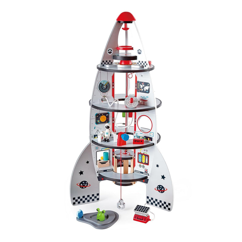 Hape Four-Stage 20 Piece Durable Wooden Rocket and Spaceship Toy for Childr