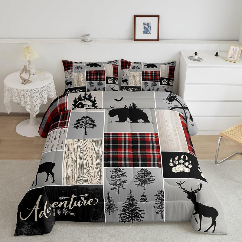 Rustic Patchwork Comforter Set Queen,Retro Cabin Down Comforter For Kids Boys