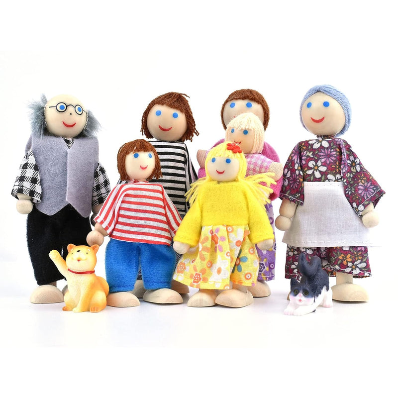 Wooden Dollhouse People, 2 4 Inches Doll House Dolls Family With 2 Pets (Do