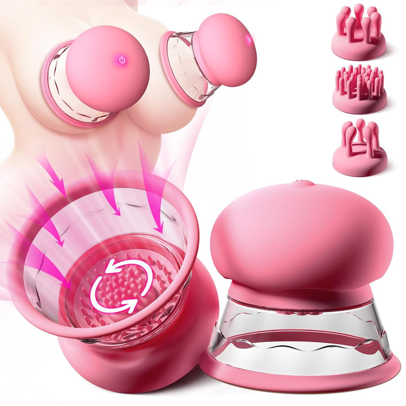 Sex Toys Sucking Nipple Toys - Nipple Vibrator Women Sex Toy Manual Sucking With 10 Powerful Rotation Modes 3 Brush Heads Stimulator Massager, Rechargeable Adult Toys For Women Couples Pleasure Pink
