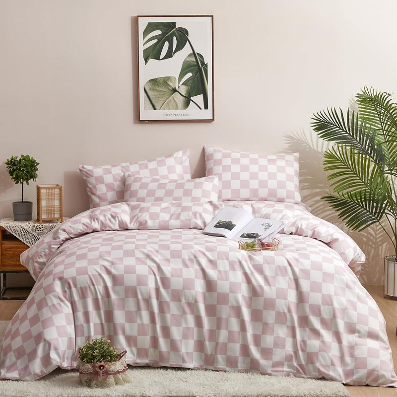Pink White Grid Comforter Set Full Pink Plaid Bedding Set Girls Pink And White