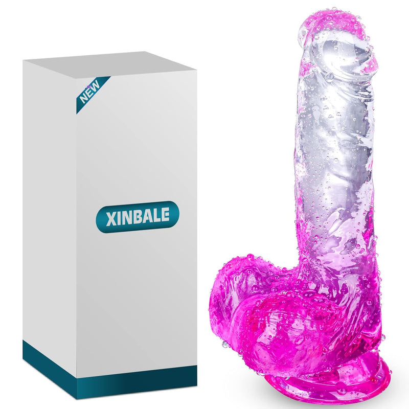 Realistic Dildos, 7 Inch Dildo With Suction Cup For Hands-Free Play, Flexible Clear Dildo With Curved Shaft Balls For Vaginal G-Spot And Anal Play