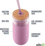 Devon 18oz Glass Tumbler with Straw, Friction Fit Bamboo Wood Lid and Silicone Sleeve | Perfect for Iced Coffee, Tea, Matcha and Smoothies