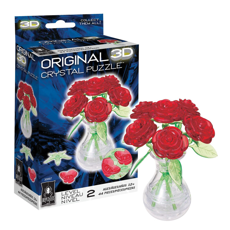 Roses In Vase Original 3D Crystal Puzzle, Ages 12 And Up, Red