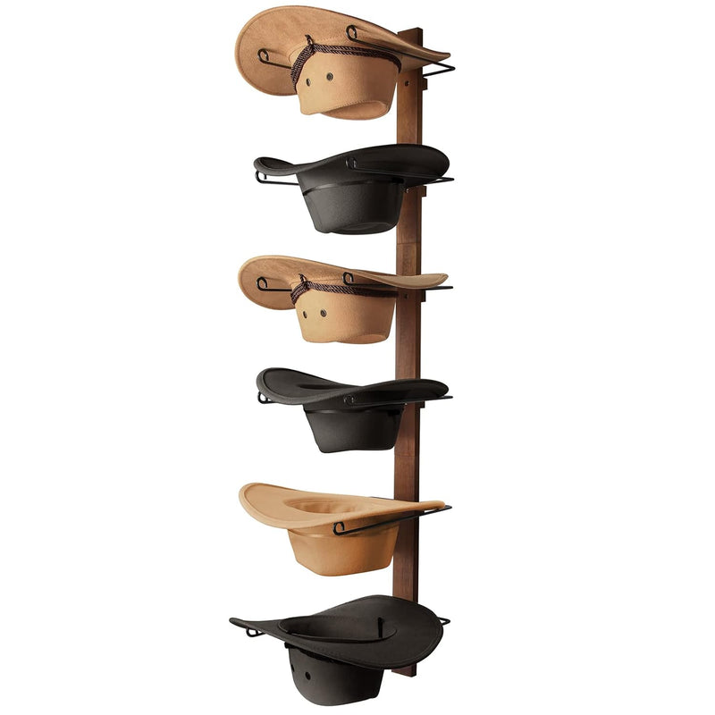 Cowboy Hat Rack,6 Pieces With Wooden Board, Metal , Wall Storage Hat Holder Orga