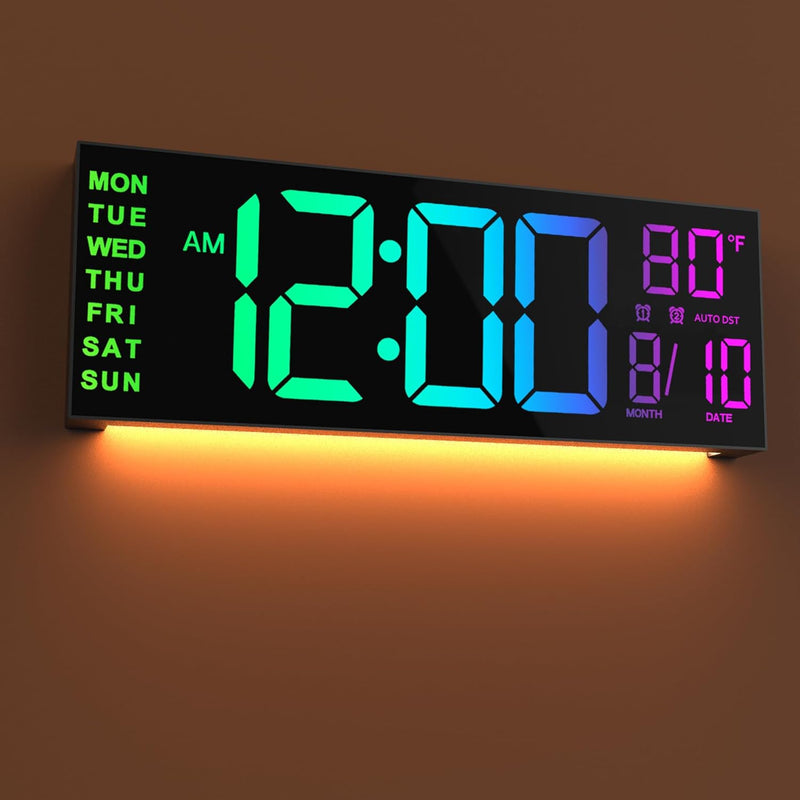 16" Large Digital Wall Clock With Remote Control, Dual Alarm With Big Led Scre