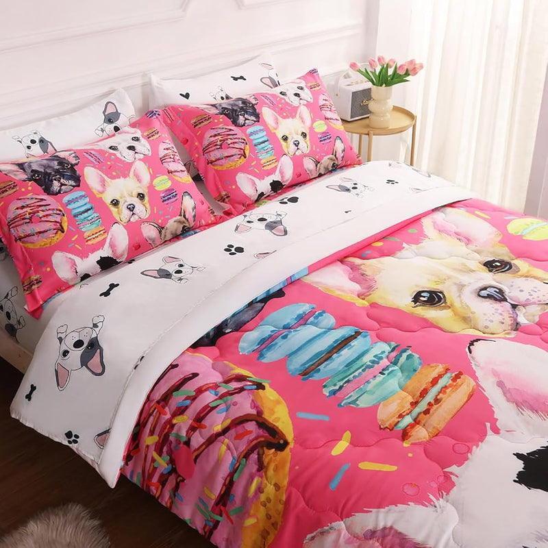 7 Piece Dog Comforter Set Full Size For Kids Cute 3D French Bulldog Dogs Beddi