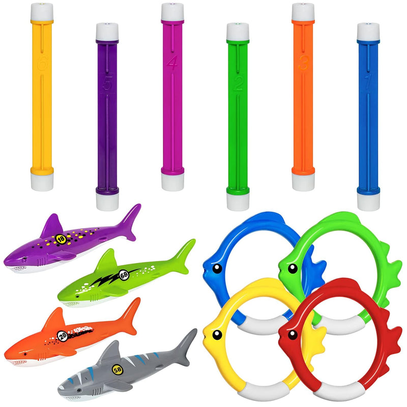 14 Pcs Pool Toys For Kids Ages 4 8, Diving Toys With Diving Rings, Pool Sha