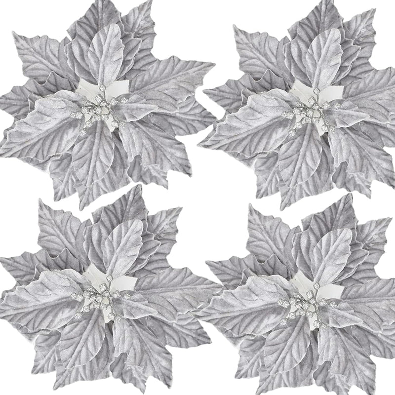 4Pack Christmas Poinsettia Decorations 9.8In Artificial Velvet Flowers For Chr