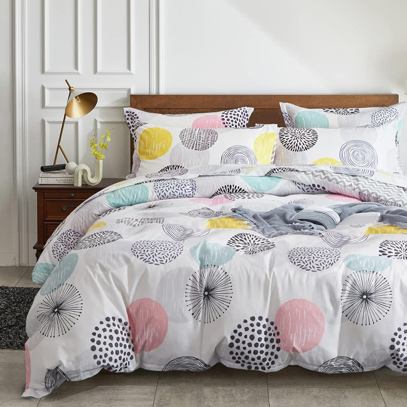 7 Pieces Comforter Sheet Set King Size Bed In A Bag - Colorful Dots Style - So