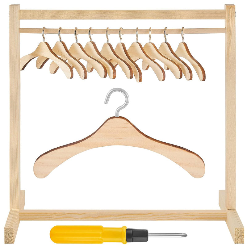 11 Pcs Doll Garment Rack with Wooden Dolls Clothes Hanger 11.8 Inches Doll