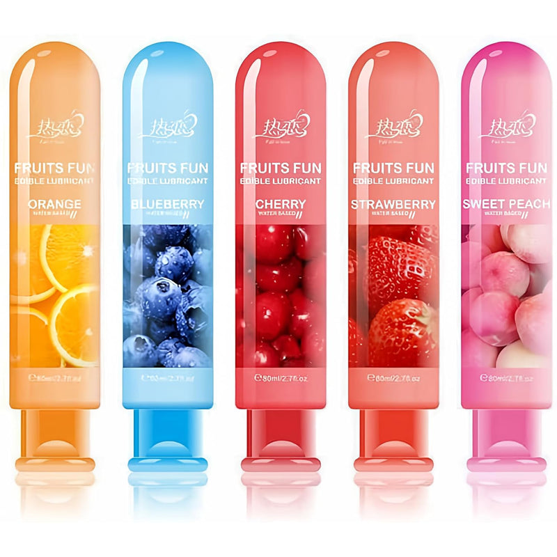 Fruits Flavor Lube Personal Lubricants Water Based Long Lasting Sex Lube For Oral Sex Fantasy Strawberry Cherry Orange Peach Bleberry (All Five Flavors Combo)