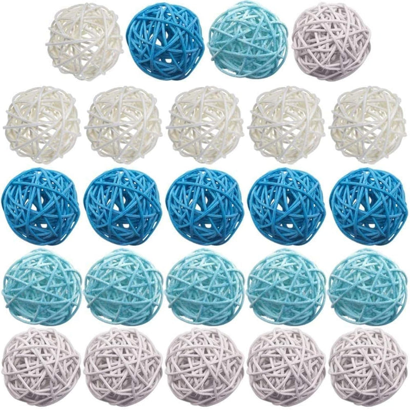 24Pcs Blue Decorative Balls For Bowl Centerpiece, 2 Inch Rattan Balls Wicker B